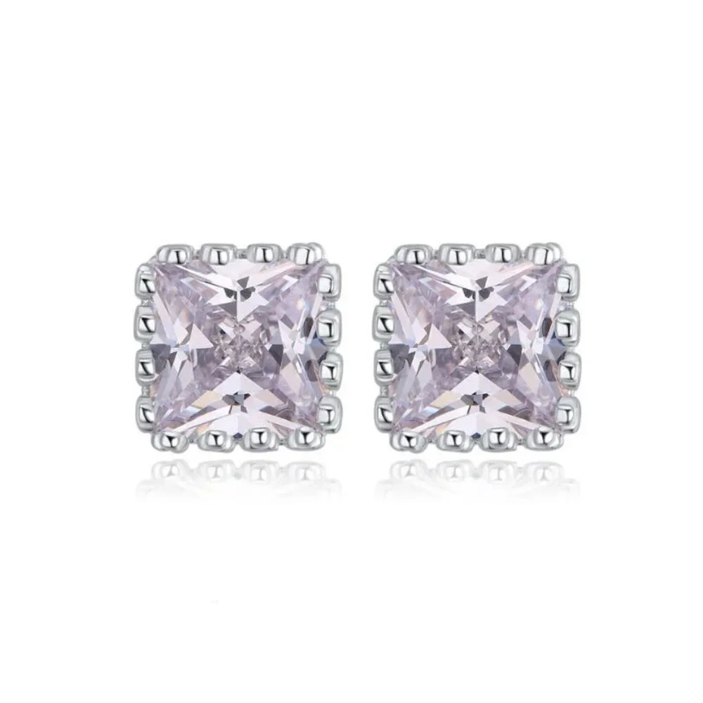 Square Stud Pure Zircon Filled 925 Silver Plated Classic Earrings, INDN8593 - Picture 3 of 4